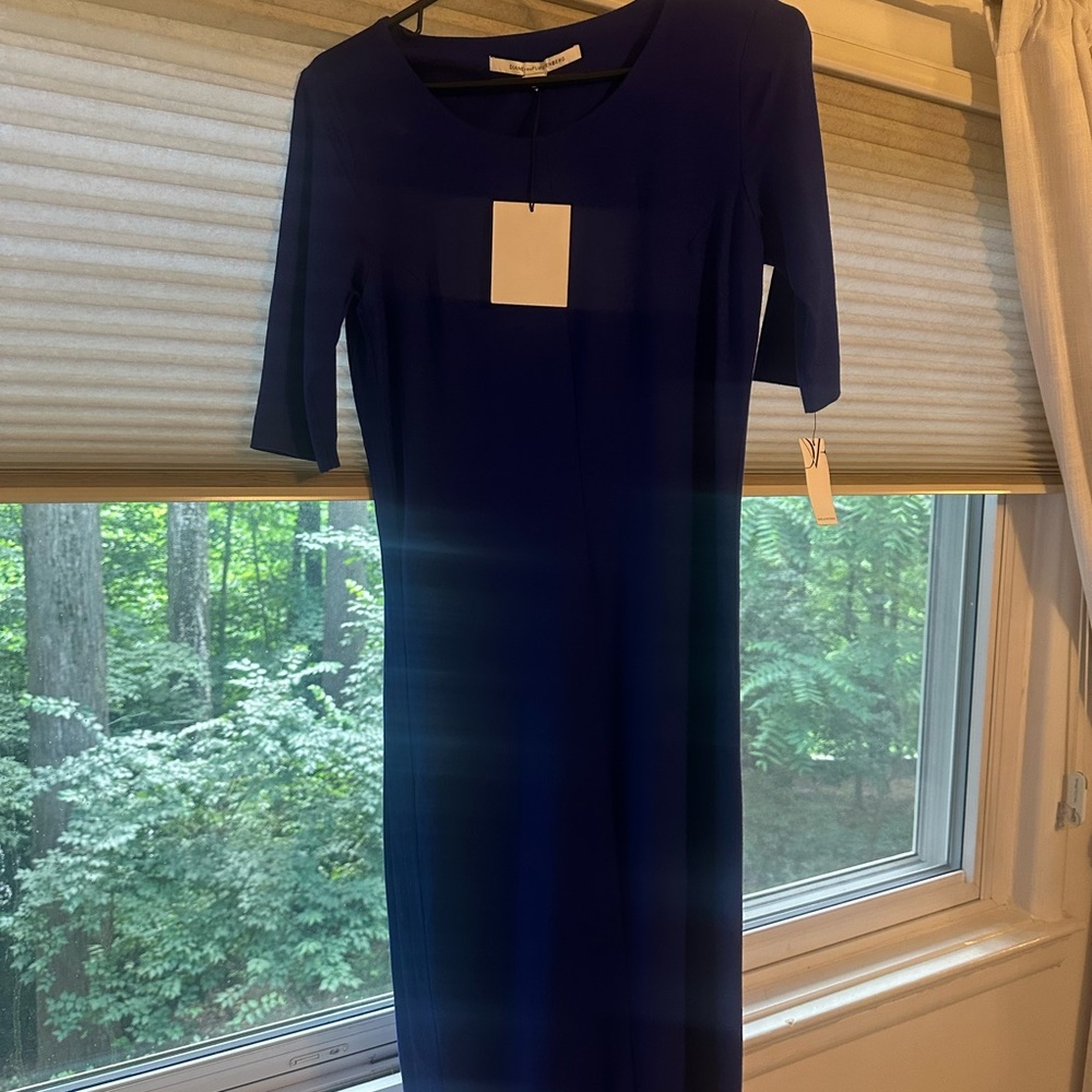 Diane Von Furstenberg Blue Sheath Dress 3/4 Sleeve Crew Neck